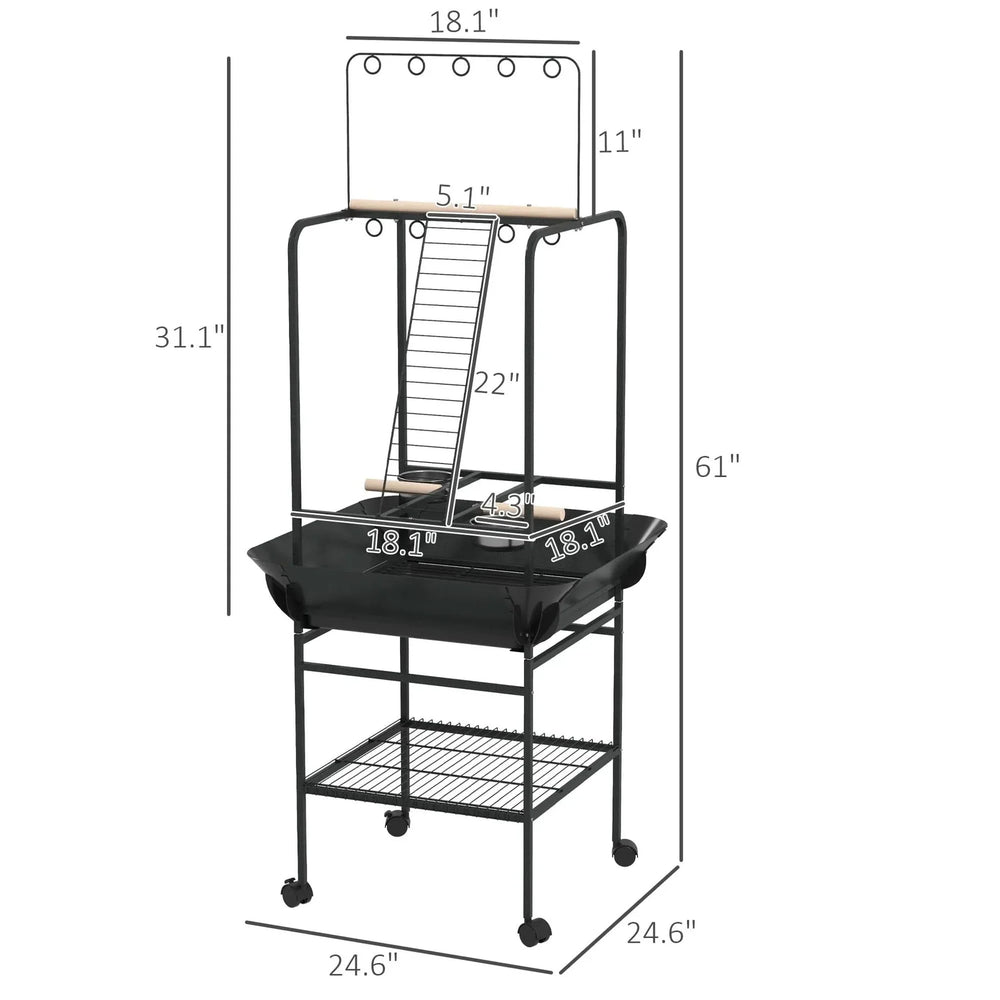 Bird Stand Wood Indoor Outdoor Parrot Playground With Wheels & Pull-Out Tray Media 3
