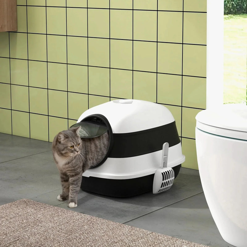 Cat Litter Box ABS Plastic With Lid Foldable Air Freshener Two Way Entrance