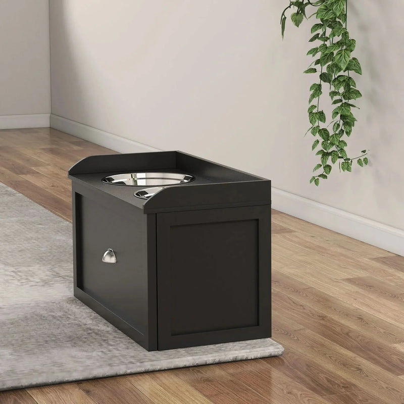 Dog Feeding Station Stainless Steel Bowls With Storage Drawer For Large Dogs