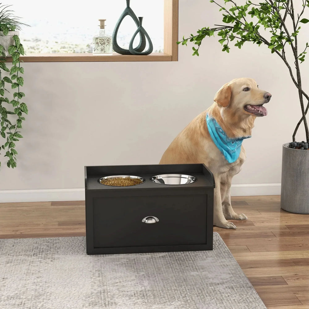 Dog Feeding Station Stainless Steel Bowls With Storage Drawer For Large Dogs Media 3