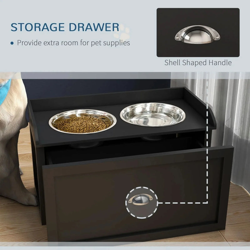 Dog Feeding Station Stainless Steel Bowls With Storage Drawer For Large Dogs