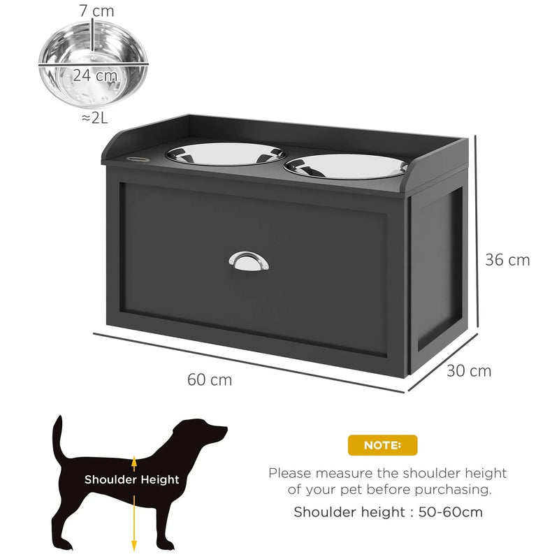 Dog Feeding Station Stainless Steel Bowls With Storage Drawer For Large Dogs