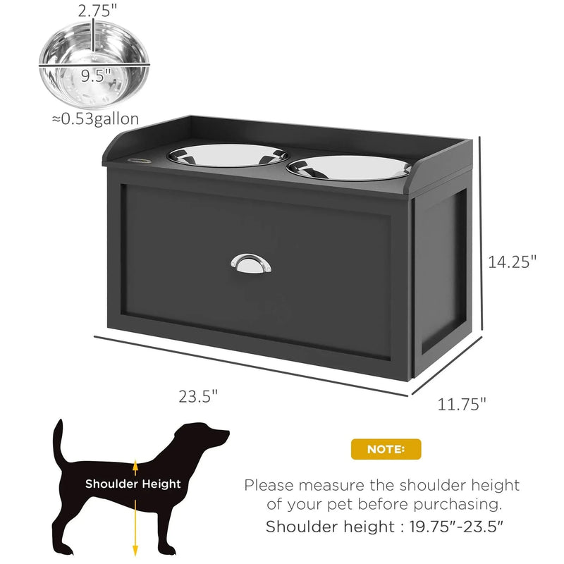 Dog Feeding Station Stainless Steel Bowls With Storage Drawer For Large Dogs