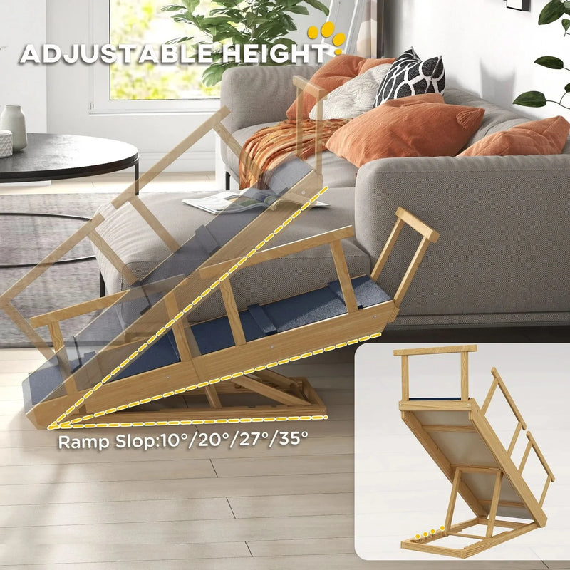 Dog Ramp Wooden Adjustable 4 Height Foldable Non-slip Mat For Beds & Sofas
