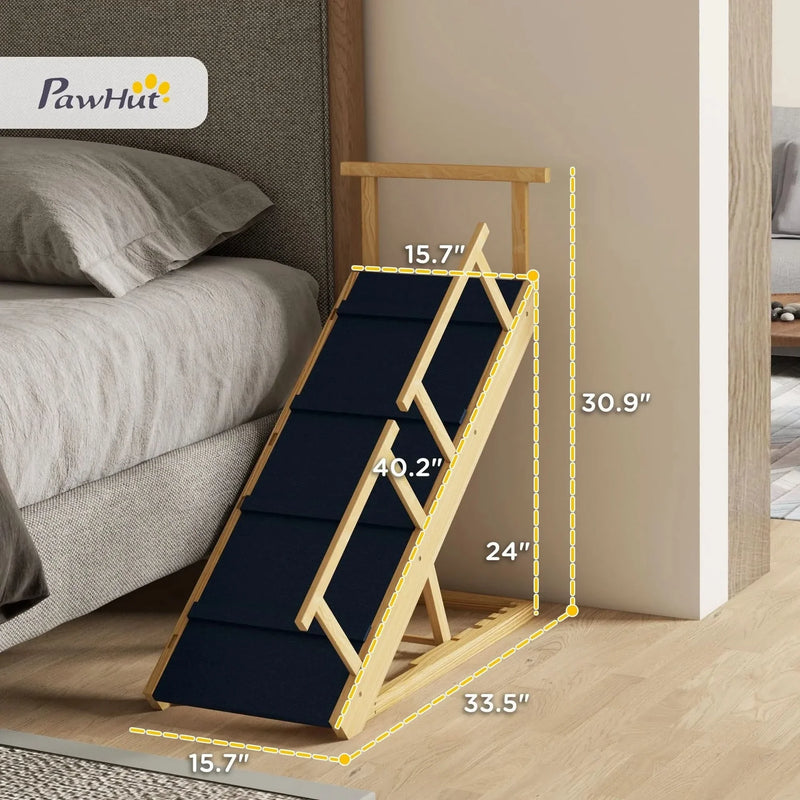 Dog Ramp Wooden Adjustable 4 Height Foldable Non-slip Mat For Beds & Sofas