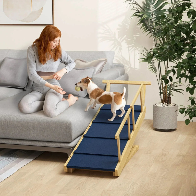 Dog Ramp Wooden Adjustable 4 Height Foldable Non-slip Mat For Beds & Sofas