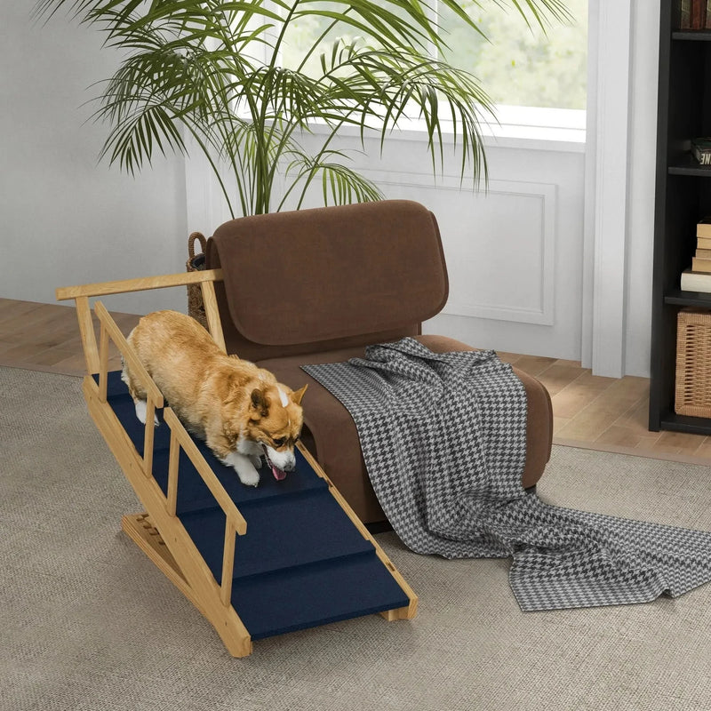 Dog Ramp Wooden Adjustable 4 Height Foldable Non-slip Mat For Beds & Sofas