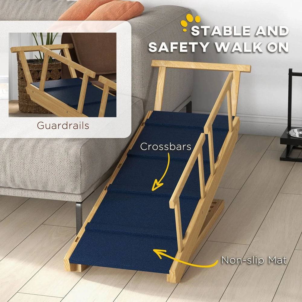 Dog Ramp Wooden Adjustable 4 Height Foldable Non-slip Mat For Beds & Sofas Media 2