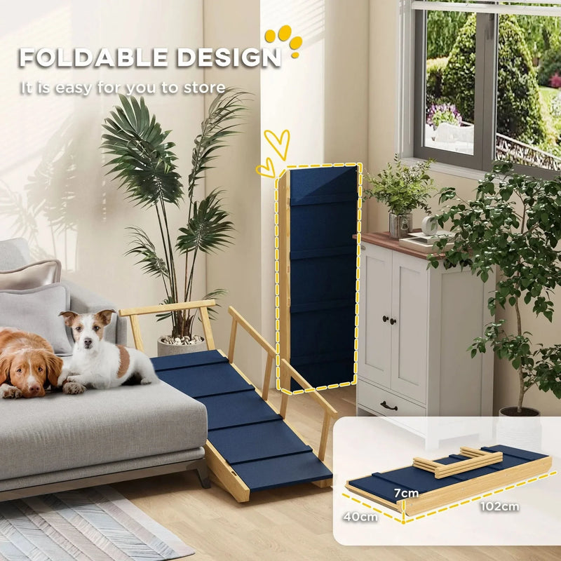 Dog Ramp Wooden Adjustable 4 Height Foldable Non-slip Mat For Beds & Sofas