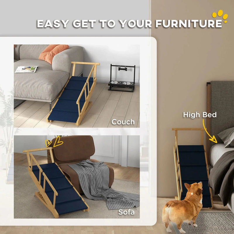 Dog Ramp Wooden Adjustable 4 Height Foldable Non-slip Mat For Beds & Sofas