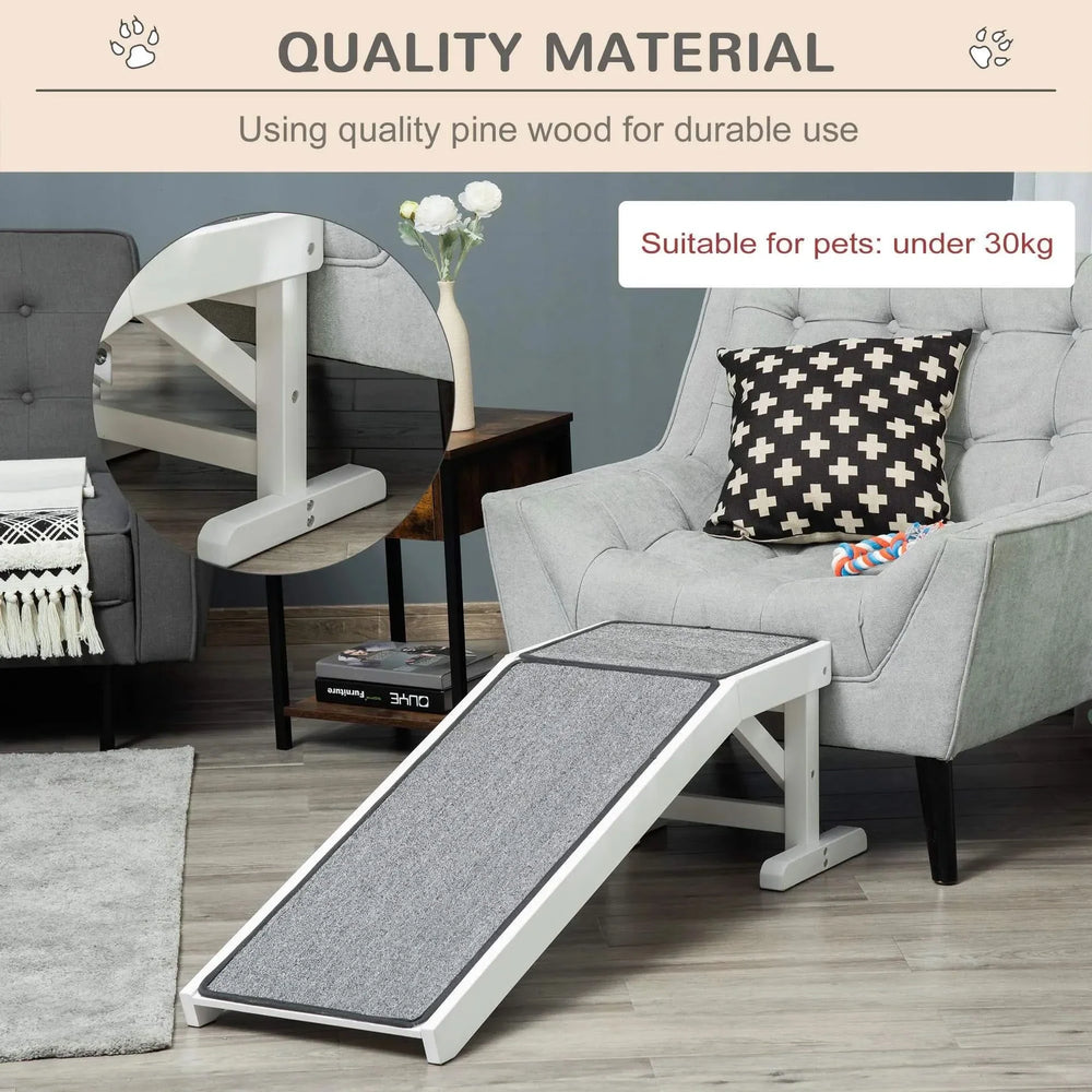 Dog Ramp For Bed Non-Slip Carpet Top Platform White Wood Construction For Pets Media 4