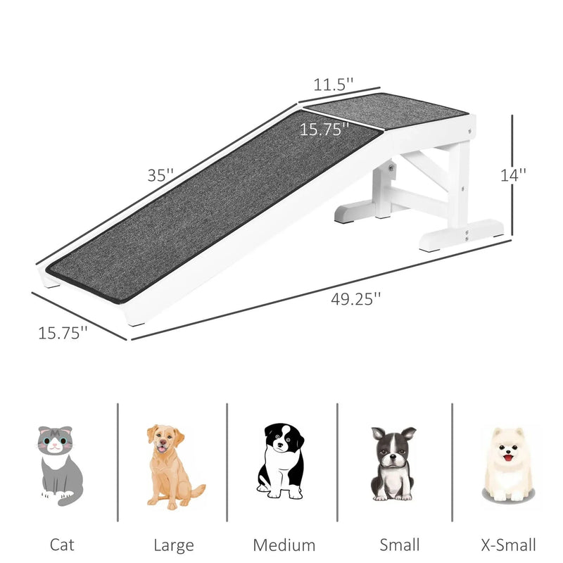 Dog Ramp For Bed Non-Slip Carpet Top Platform White Wood Construction For Pets