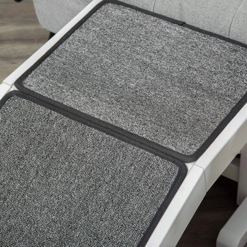Dog Ramp For Bed Non-Slip Carpet Top Platform White Wood Construction For Pets