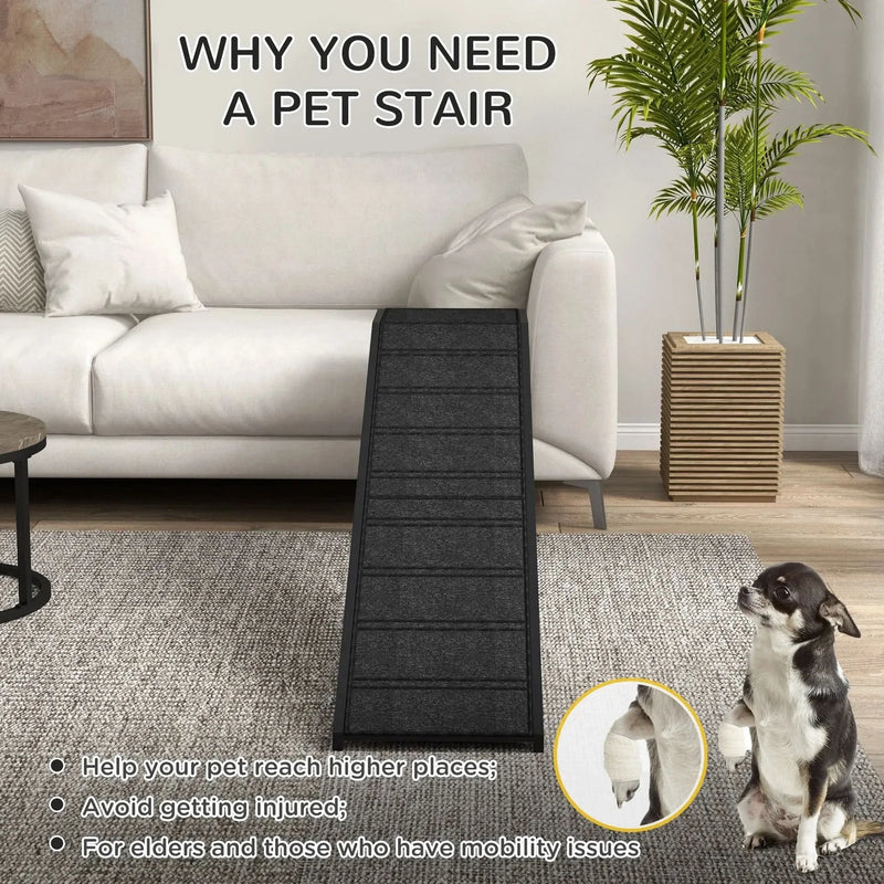 Dog Ramp For Bed Pine Wood Non Slip Carpet Sturdy Low Slope Design