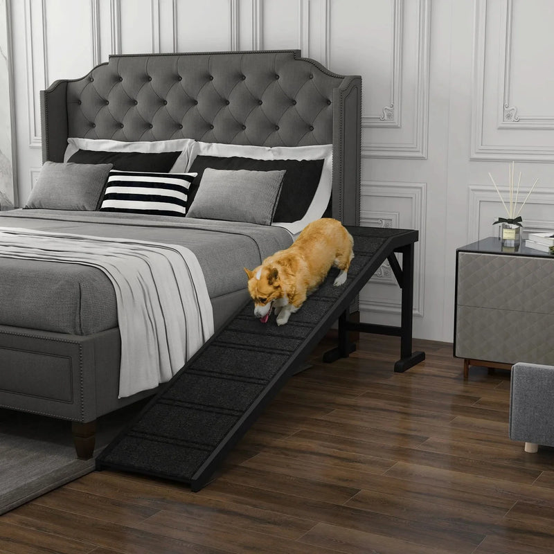 Dog Ramp For Bed Pine Wood Non Slip Carpet Sturdy Low Slope Design