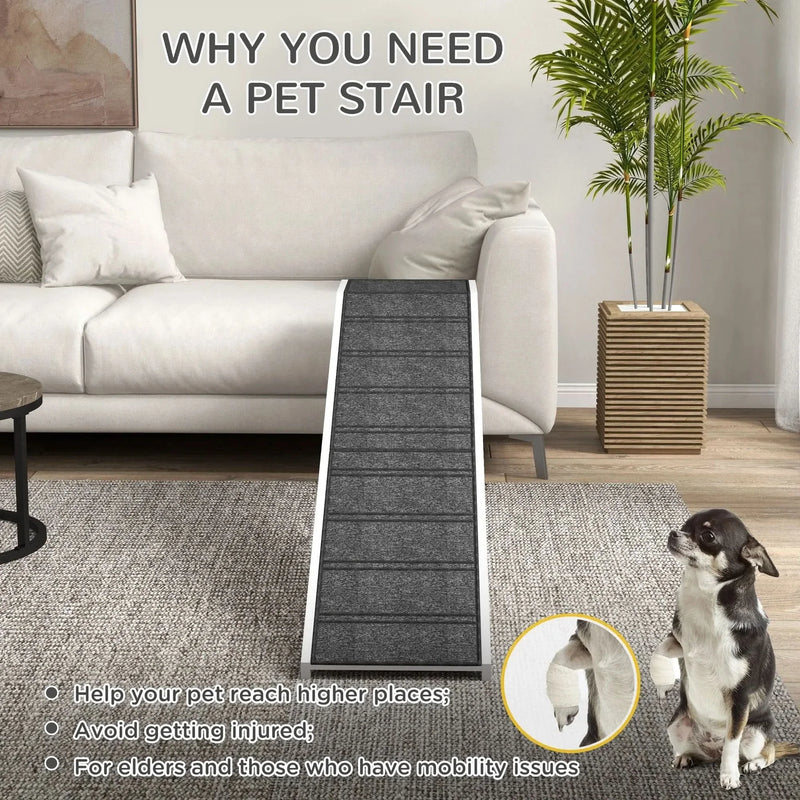 Dog Ramp For Beds Solid Wooden Frame Top Platform With Non Slip Carpet