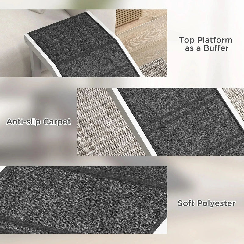 Dog Ramp For Beds Solid Wooden Frame Top Platform With Non Slip Carpet