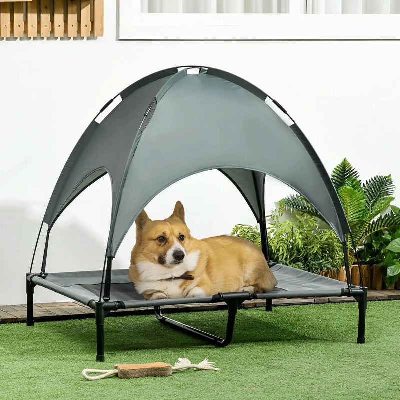 Elevated Dog Bed Metal Frame Canopy Shade Cot 36 Inch Gray Outdoor