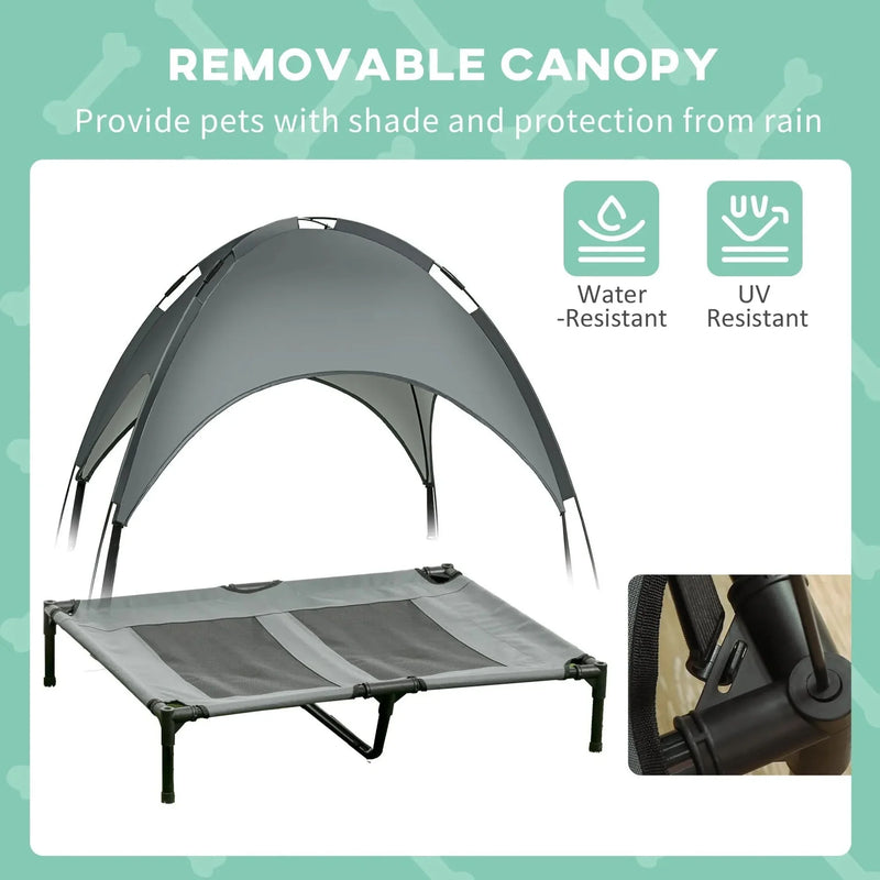 Elevated Dog Bed Metal Frame Canopy Shade Cot 36 Inch Gray Outdoor