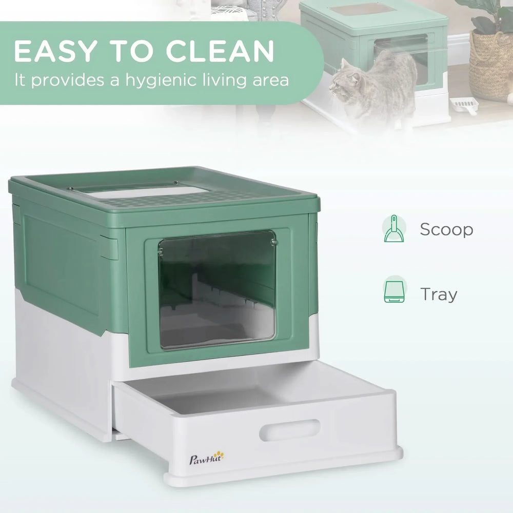 Cat Litter Box Green Polypropylene Fully Enclosed Hooded Front Entry With Scoop Media 4