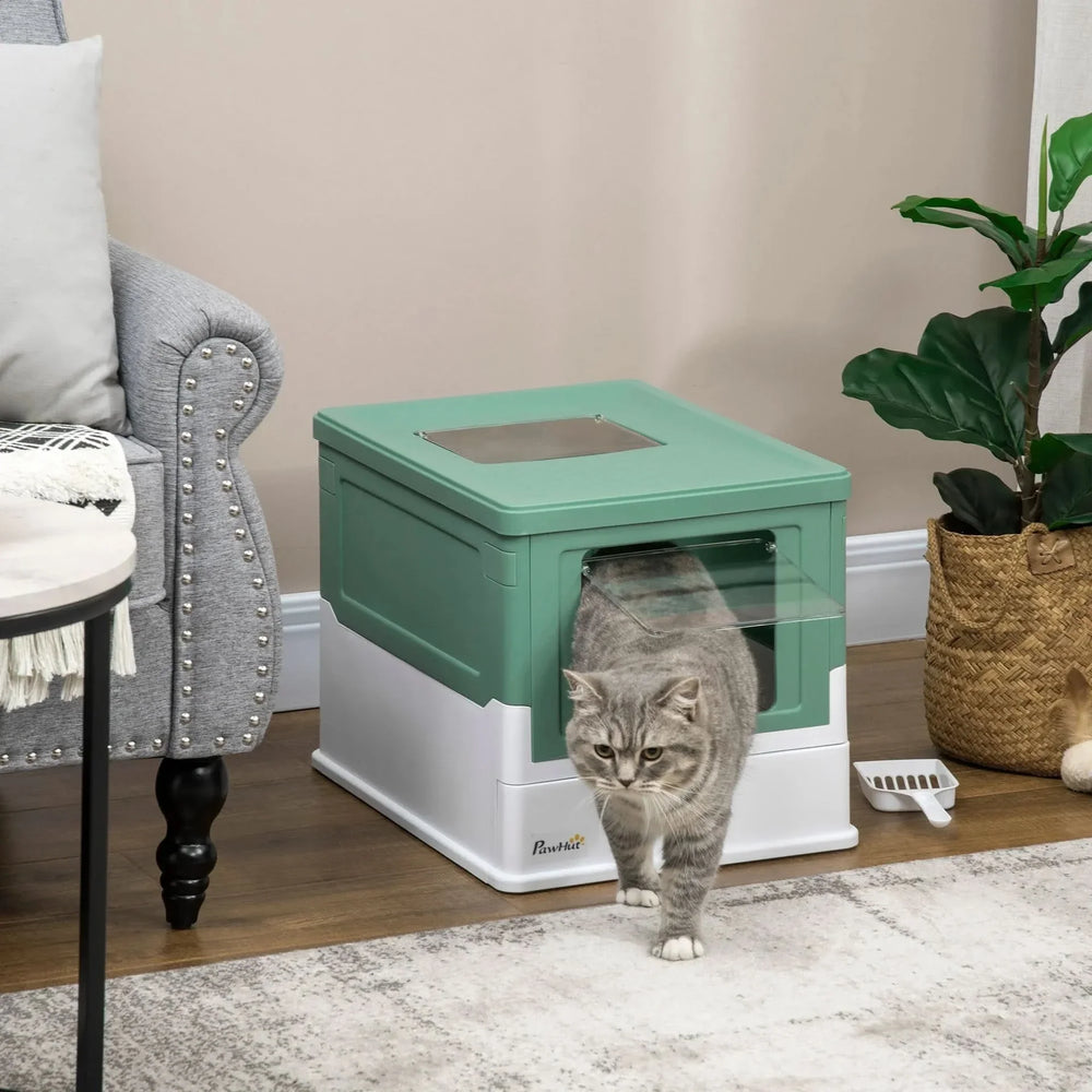Cat Litter Box Green Polypropylene Fully Enclosed Hooded Front Entry With Scoop Media 2