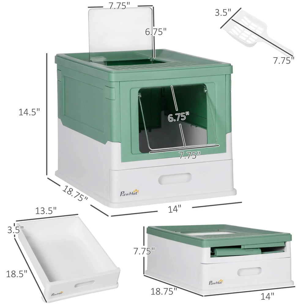 Cat Litter Box Green Polypropylene Fully Enclosed Hooded Front Entry With Scoop Media 3