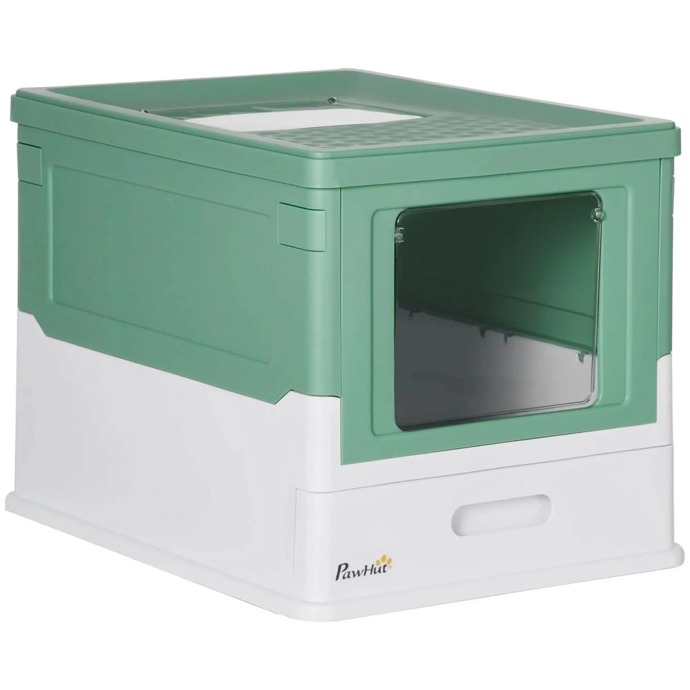 Cat Litter Box Green Polypropylene Fully Enclosed Hooded Front Entry With Scoop Media 1