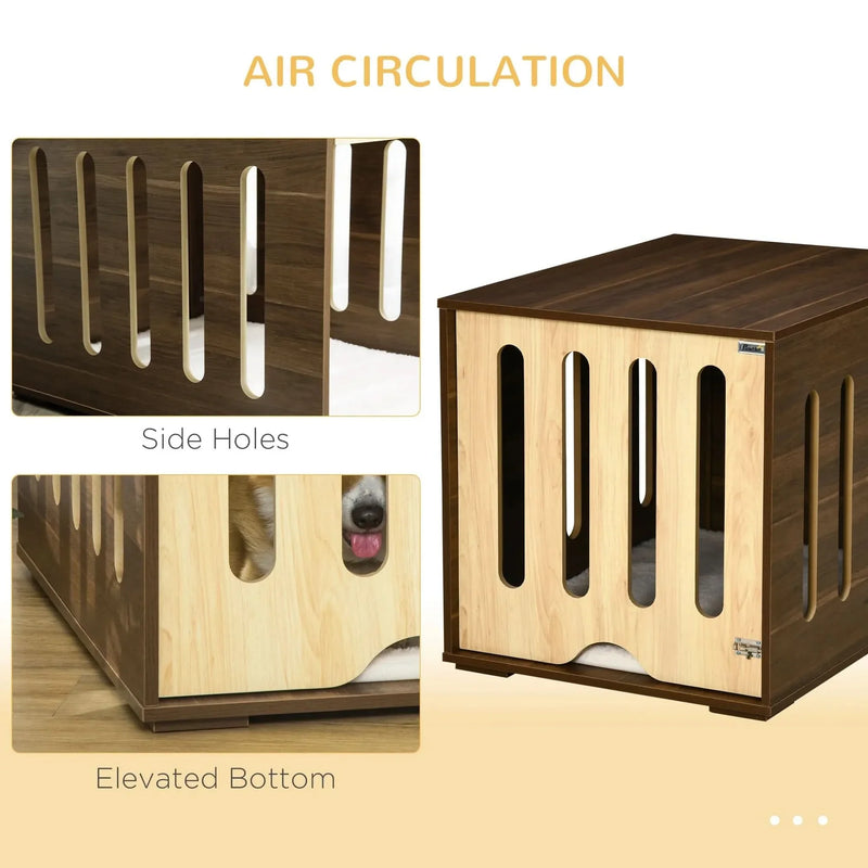 Dog Crate End Table Wooden Removable Door Panel Foam Cushion Small & Medium Dogs