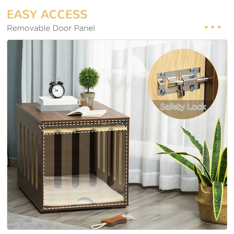 Dog Crate End Table Wooden Removable Door Panel Foam Cushion Small & Medium Dogs