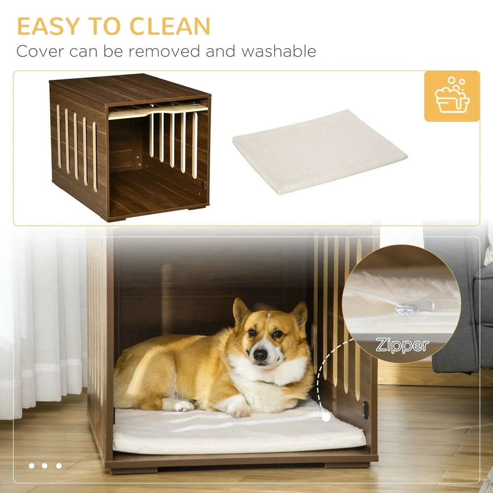 Dog Crate End Table Wooden Removable Door Panel Foam Cushion Small & Medium Dogs Media 4