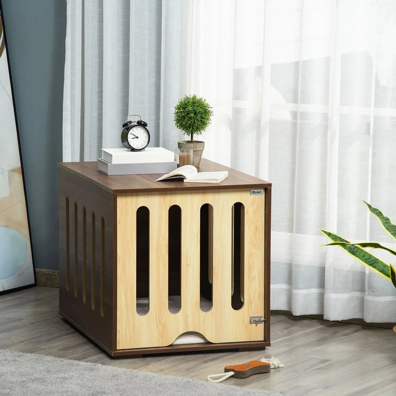 Dog Crate End Table Wooden Removable Door Panel Foam Cushion Small & Medium Dogs