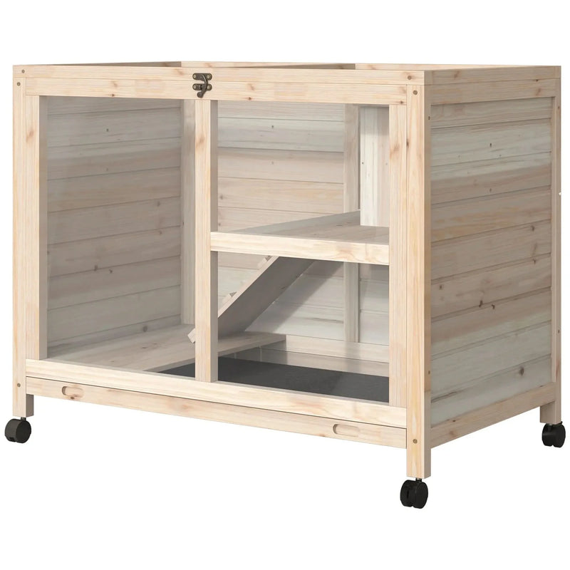 Indoor Rabbit Hutch Wood Waterproof Desk Sized For Small Pets Home Use Wheels