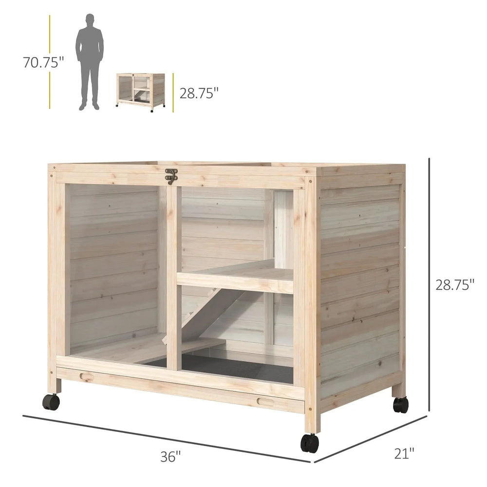 Indoor Rabbit Hutch Wood Waterproof Desk Sized For Small Pets Home Use Wheels Media 3