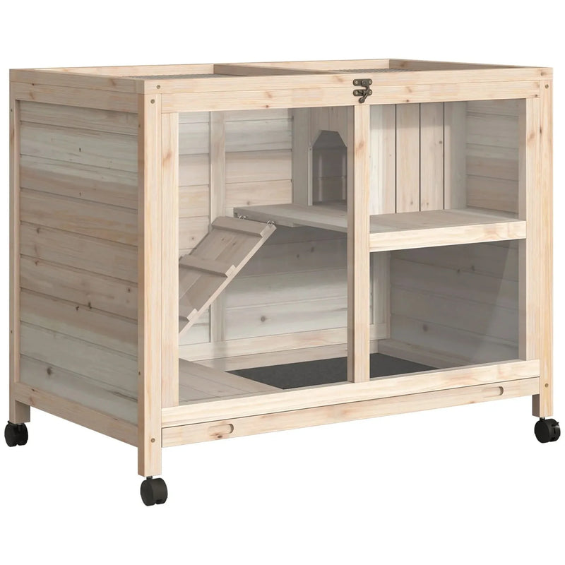 Indoor Rabbit Hutch Wood Waterproof Desk Sized For Small Pets Home Use Wheels