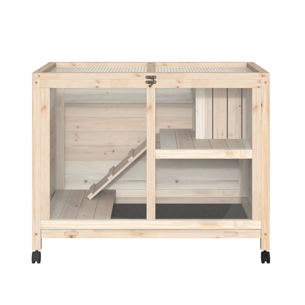 Indoor Rabbit Hutch Wood Waterproof Desk Sized For Small Pets Home Use Wheels Media 6