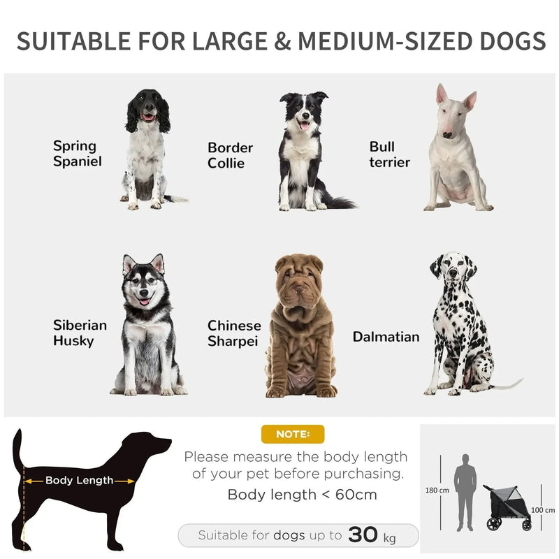 Dog Stroller For Large Dogs Foldable Steel Frame & Storage Mesh Window