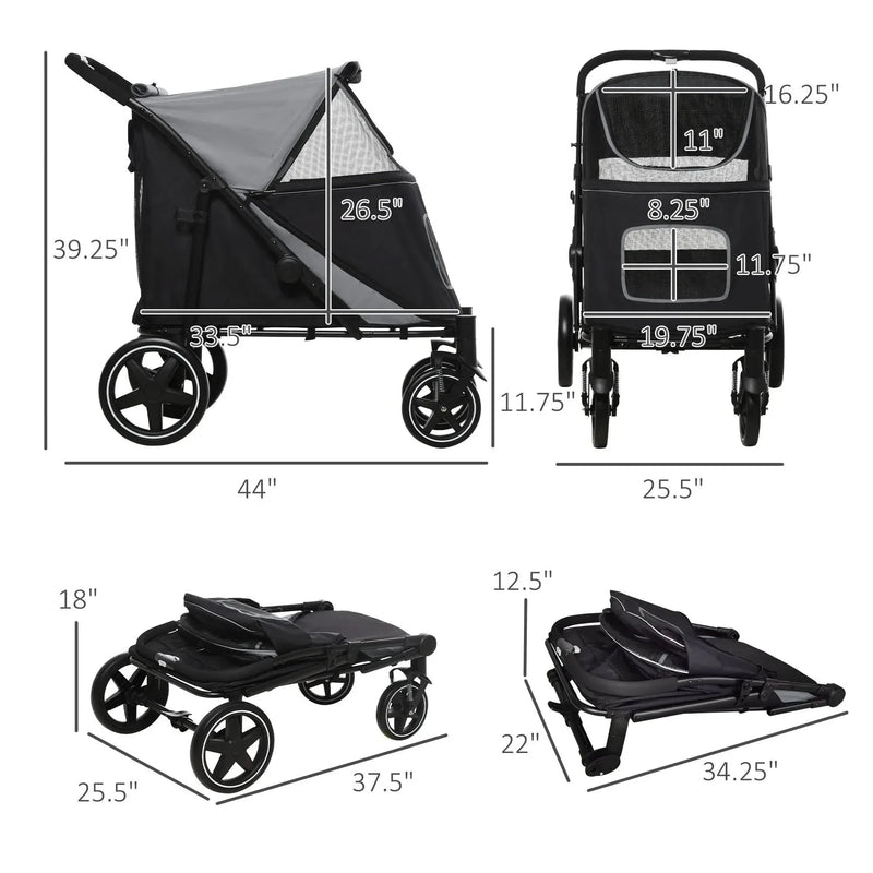 Dog Stroller For Large Dogs Foldable Steel Frame & Storage Mesh Window