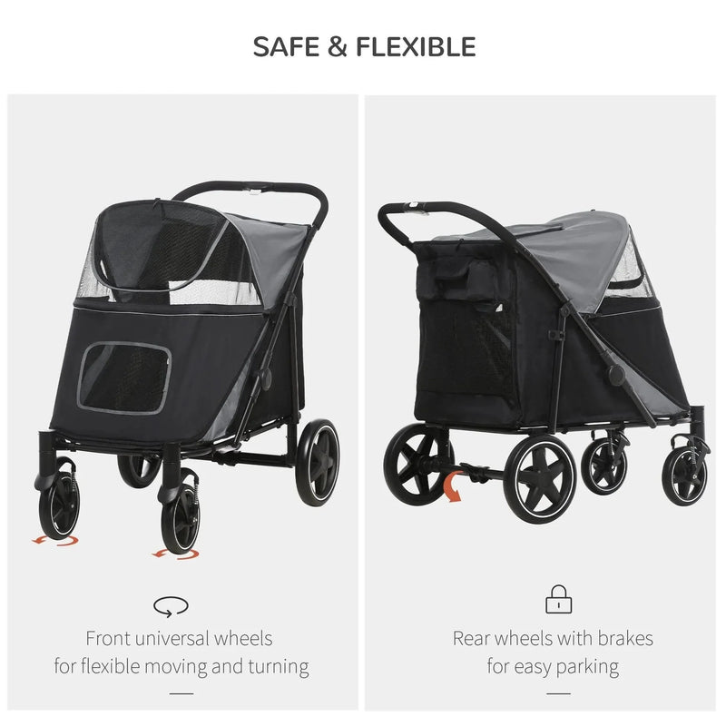 Dog Stroller For Large Dogs Foldable Steel Frame & Storage Mesh Window