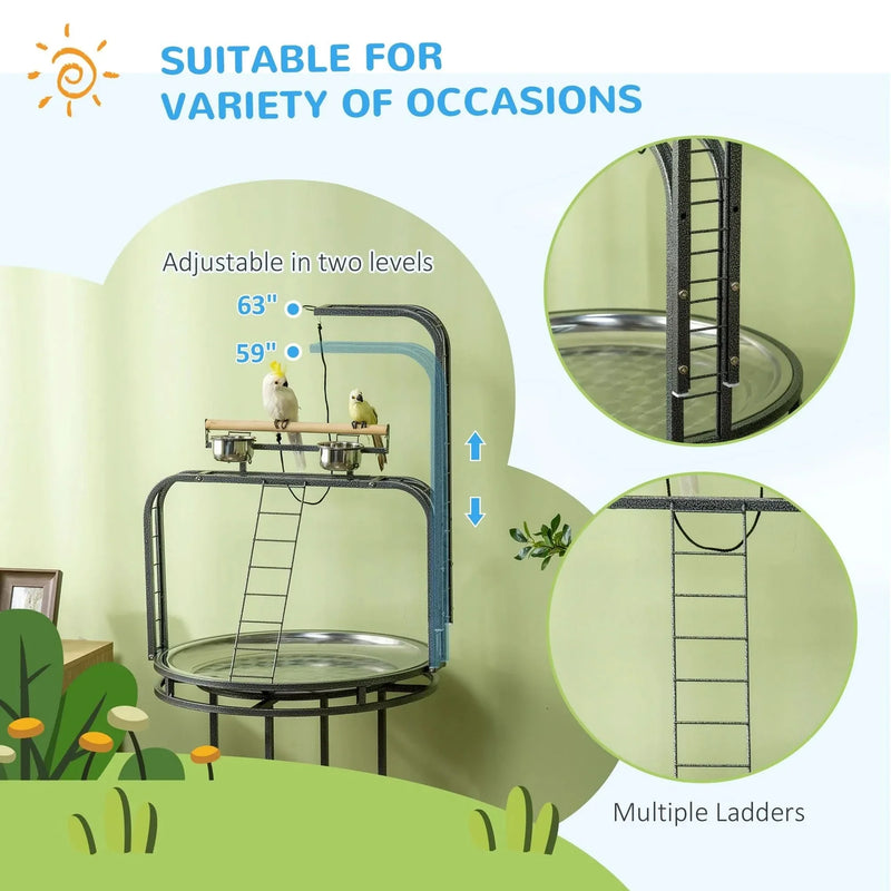 Parrot Stand Steel Large With 3 Ladders & Toy Hook For Easy Grip Home