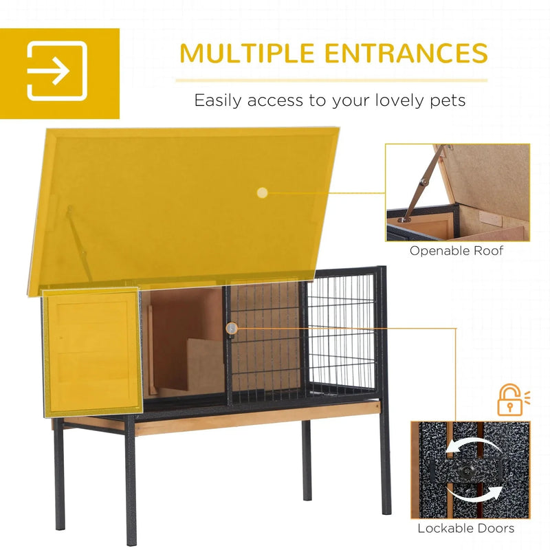 Rabbit Hutch Wood Elevated Raised Outdoor Habitat With Open Roof Access