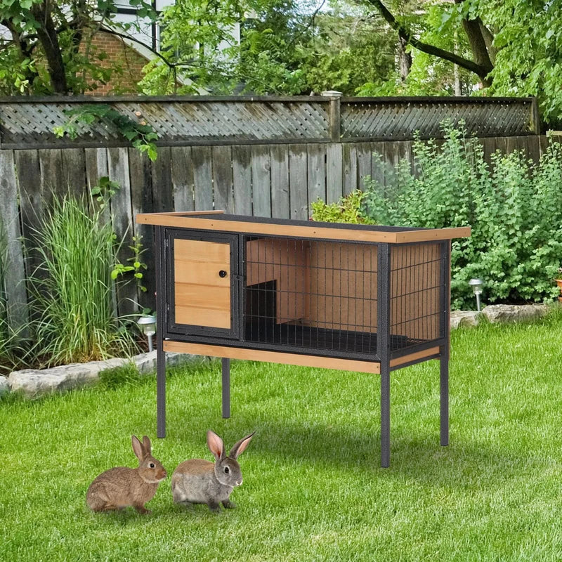 Rabbit Hutch Wood Elevated Raised Outdoor Habitat With Open Roof Access