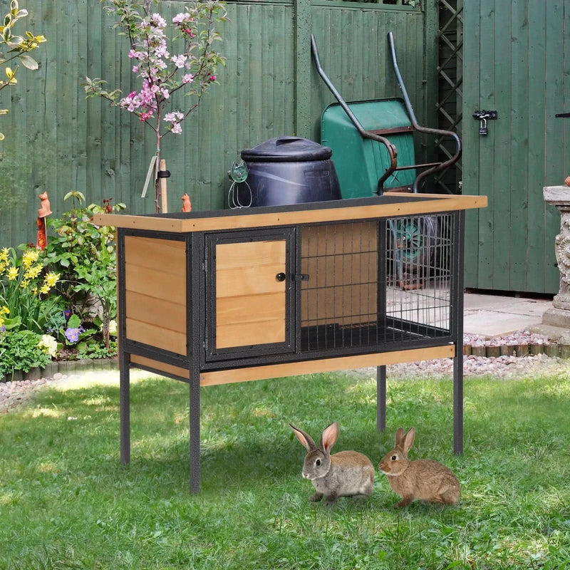 Rabbit Hutch Wood Elevated Raised Outdoor Habitat With Open Roof Access
