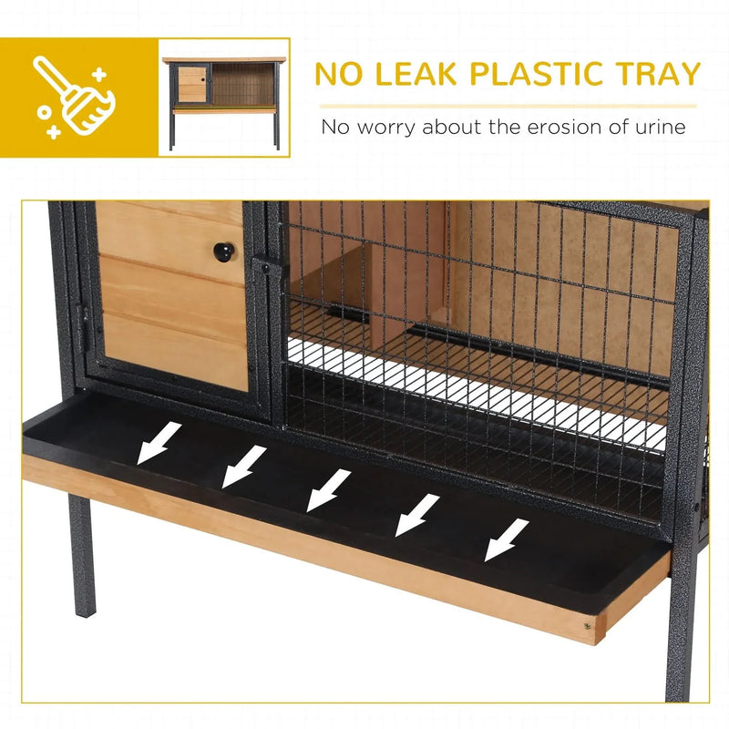 Rabbit Hutch Wood Elevated Raised Outdoor Habitat With Open Roof Access