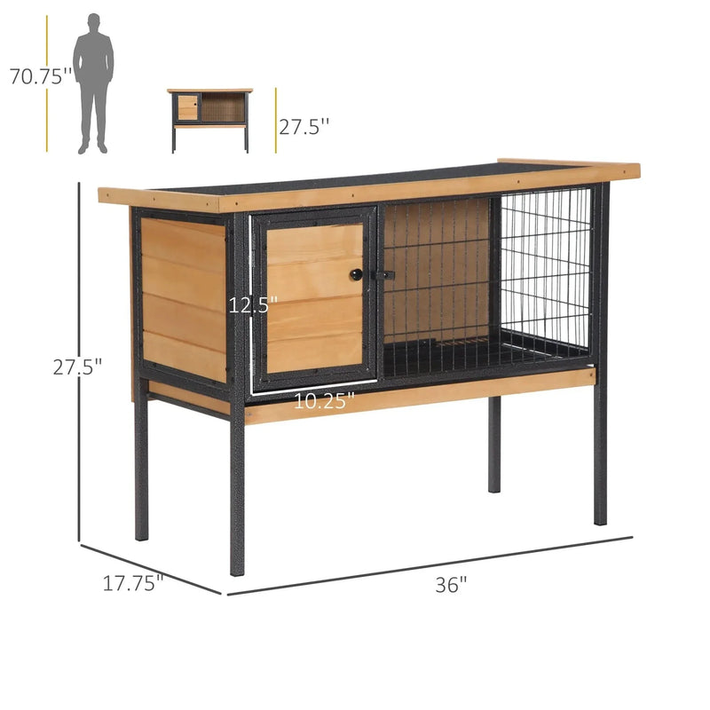 Rabbit Hutch Wood Elevated Raised Outdoor Habitat With Open Roof Access