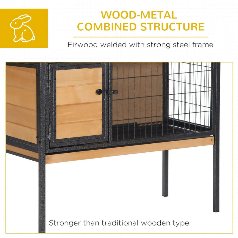Rabbit Hutch Wood Elevated Raised Outdoor Habitat With Open Roof Access