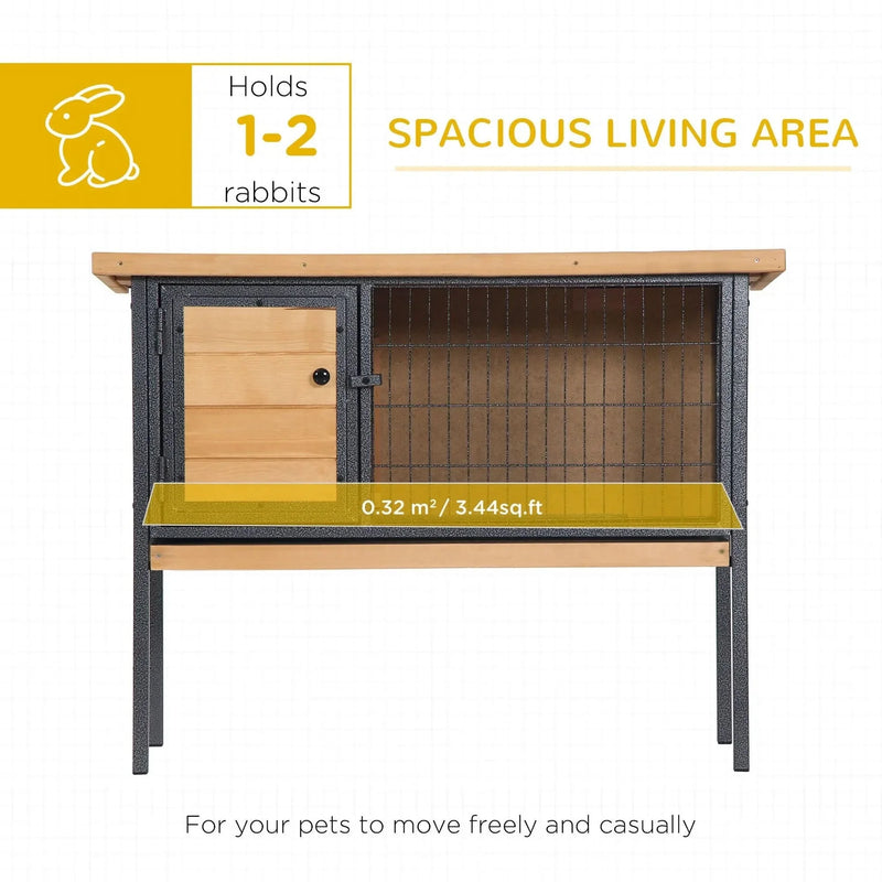 Rabbit Hutch Wood Elevated Raised Outdoor Habitat With Open Roof Access