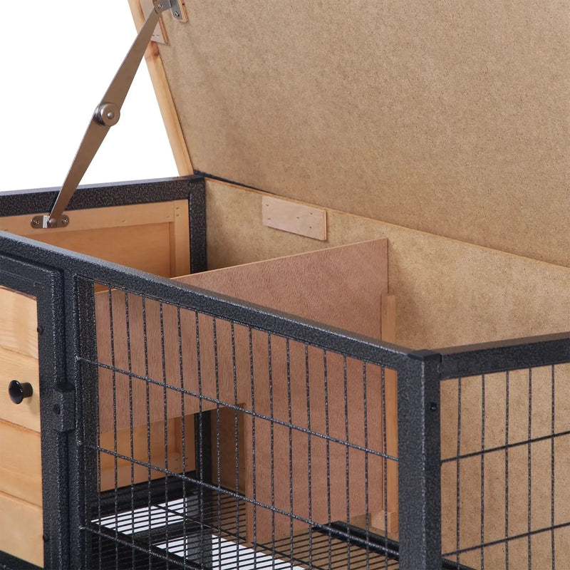 Rabbit Hutch Wood Elevated Raised Outdoor Habitat With Open Roof Access