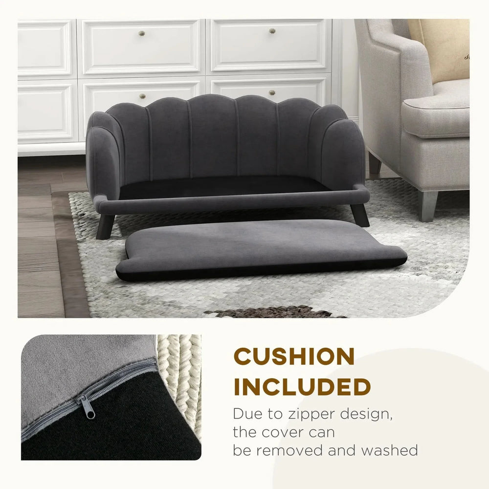 Velvet Dog Sofa & Foam Cushioning & For Large & Medium Dogs In Charcoal Gray Media 6