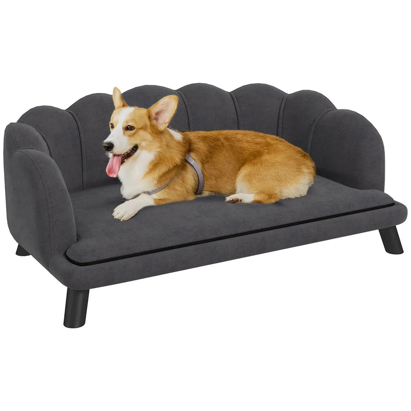 Velvet Dog Sofa & Foam Cushioning & For Large & Medium Dogs In Charcoal Gray