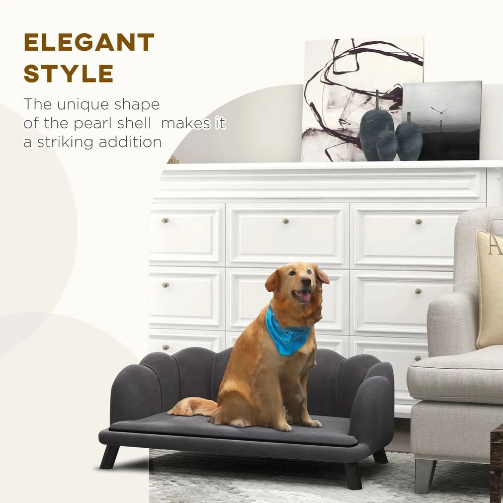 Velvet Dog Sofa & Foam Cushioning & For Large & Medium Dogs In Charcoal Gray Media 7